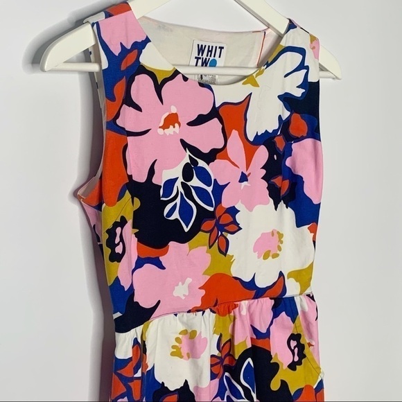 ANTHROPOLOGIE Whit Two Mod Dress Floral Print sleeveless Open Back shift Sz 0 - Picture 5 of 15